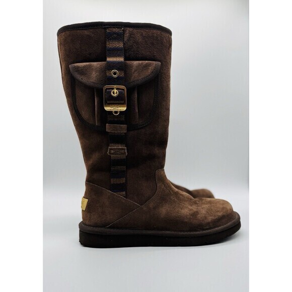 UGG Shoes - UGG Australia Women’s Brown Suede Cargo Tall Zip Sheepskin Boots SIZE 8